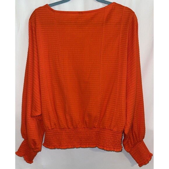Anthropologie Shirt Doleman Sleeve Smocked Cuffs & Waist Orange Women’s Size M - Picture 5 of 8
